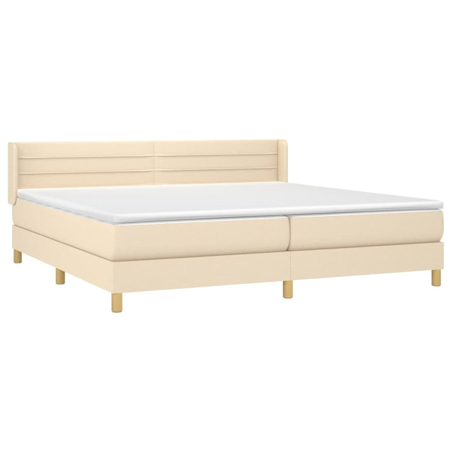 Boxspring Met Matras Stof Kleurig Crème 200 x 200 cm Horizontale strepen