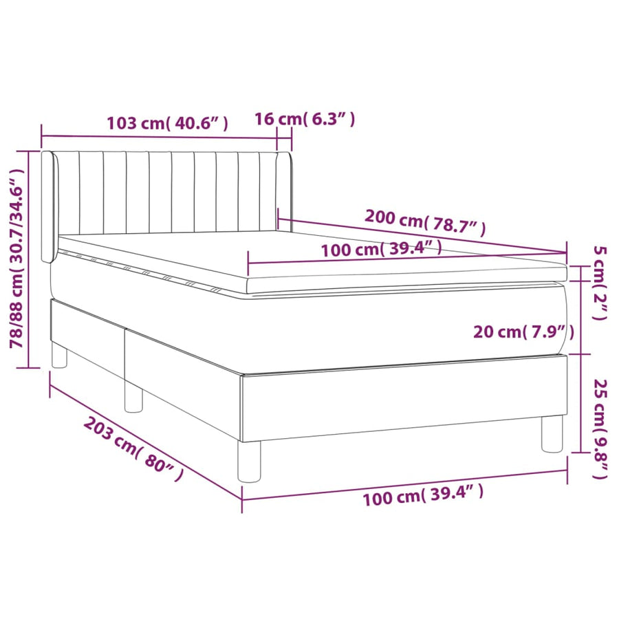 Boxspring Met Matras Stof Donkerbruin 100 x 200 cm Verticale strepen