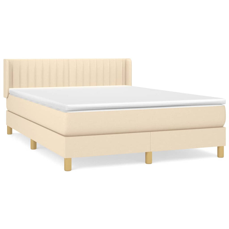 Boxspring met matras stof crèmekleurig 140x190 cm 140 x 190 cm Verticale strepen