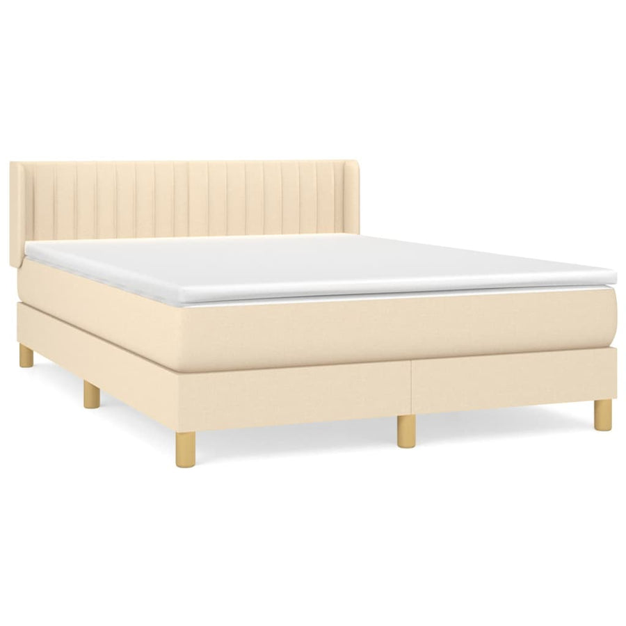 Boxspring met matras stof crèmekleurig 140x200 cm 140 x 200 cm Verticale strepen