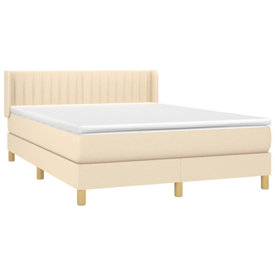 Boxspring met matras stof crèmekleurig 140x200 cm 140 x 200 cm Verticale strepen