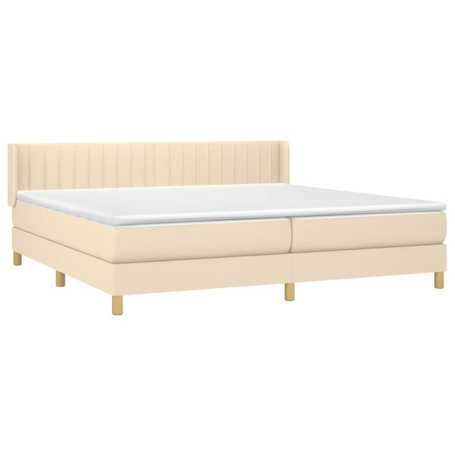 Boxspring Met Matras Stof Kleurig Crème 200 x 200 cm Verticale strepen