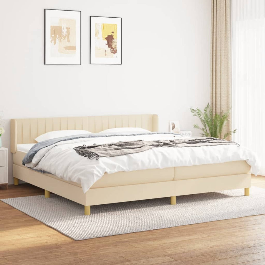 Boxspring Met Matras Stof Kleurig Crème 200 x 200 cm Verticale strepen