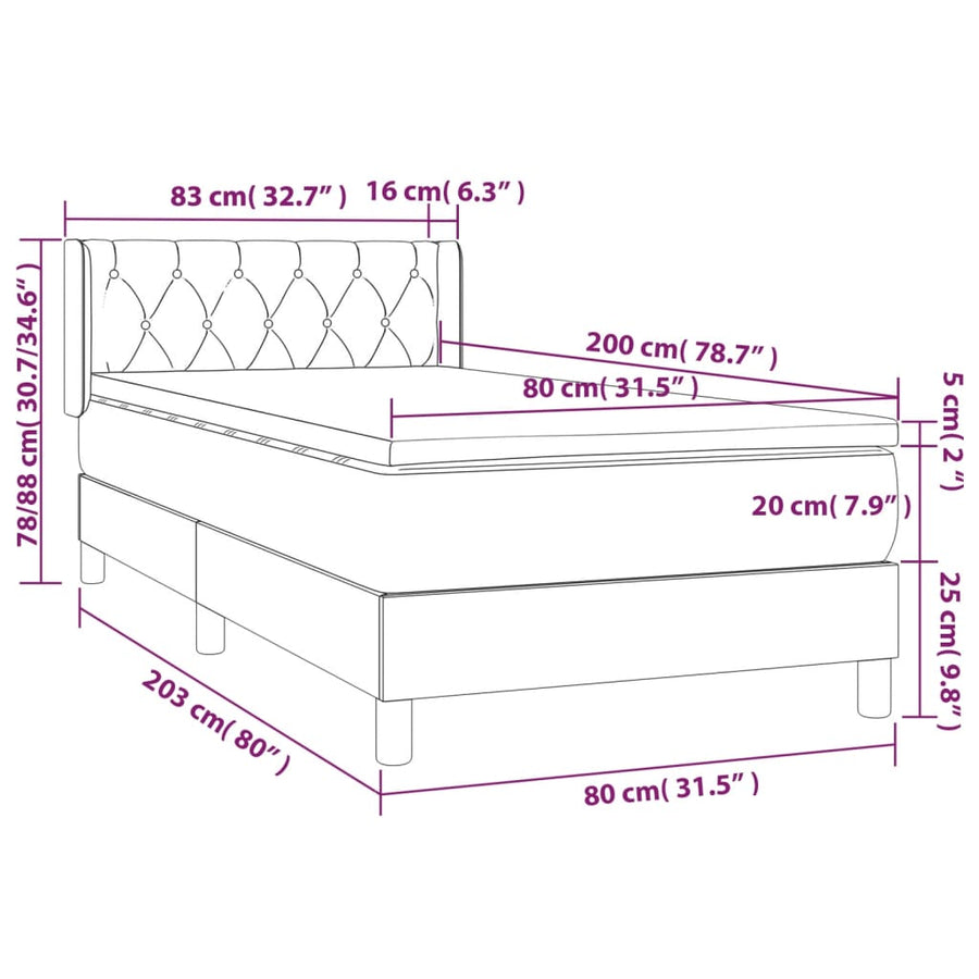 Boxspring Met Matras Stof Donkergrijs 80 x 200 cm Getuft ontwerp