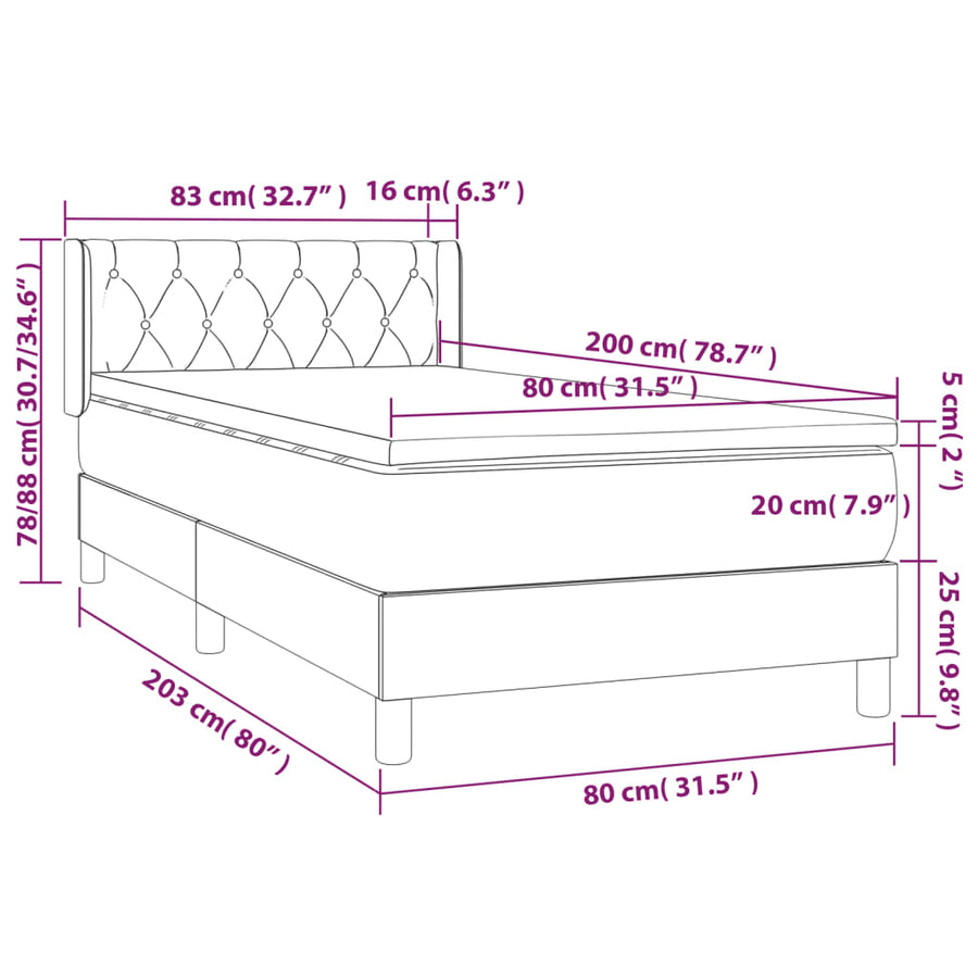 Boxspring met matras stof crèmekleurig 80x200 cm 80 x 200 cm Getuft ontwerp