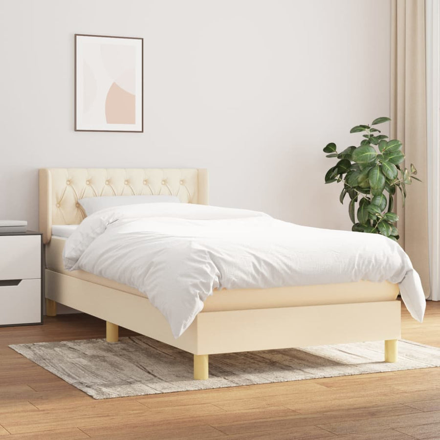 Boxspring met matras stof crèmekleurig 90x190 cm 90 x 190 cm Getuft ontwerp