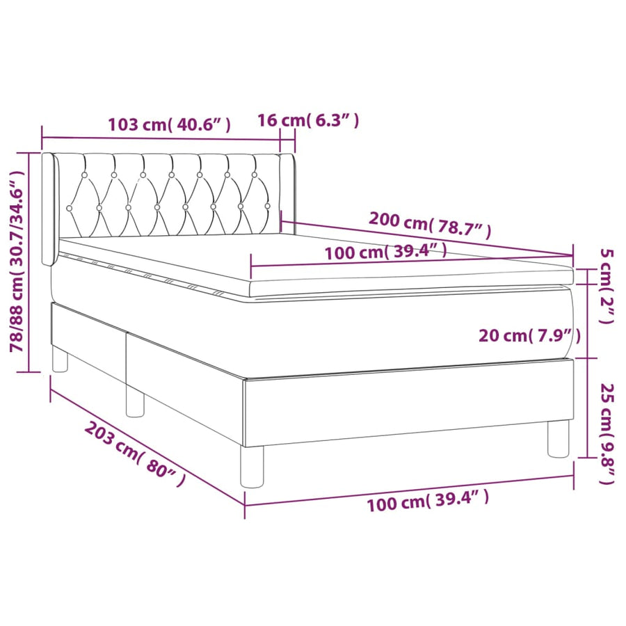 Boxspring Met Matras Stof Lichtgrijs 100X200 Cm Lichtgrijs 100 x 200 cm Getuft ontwerp