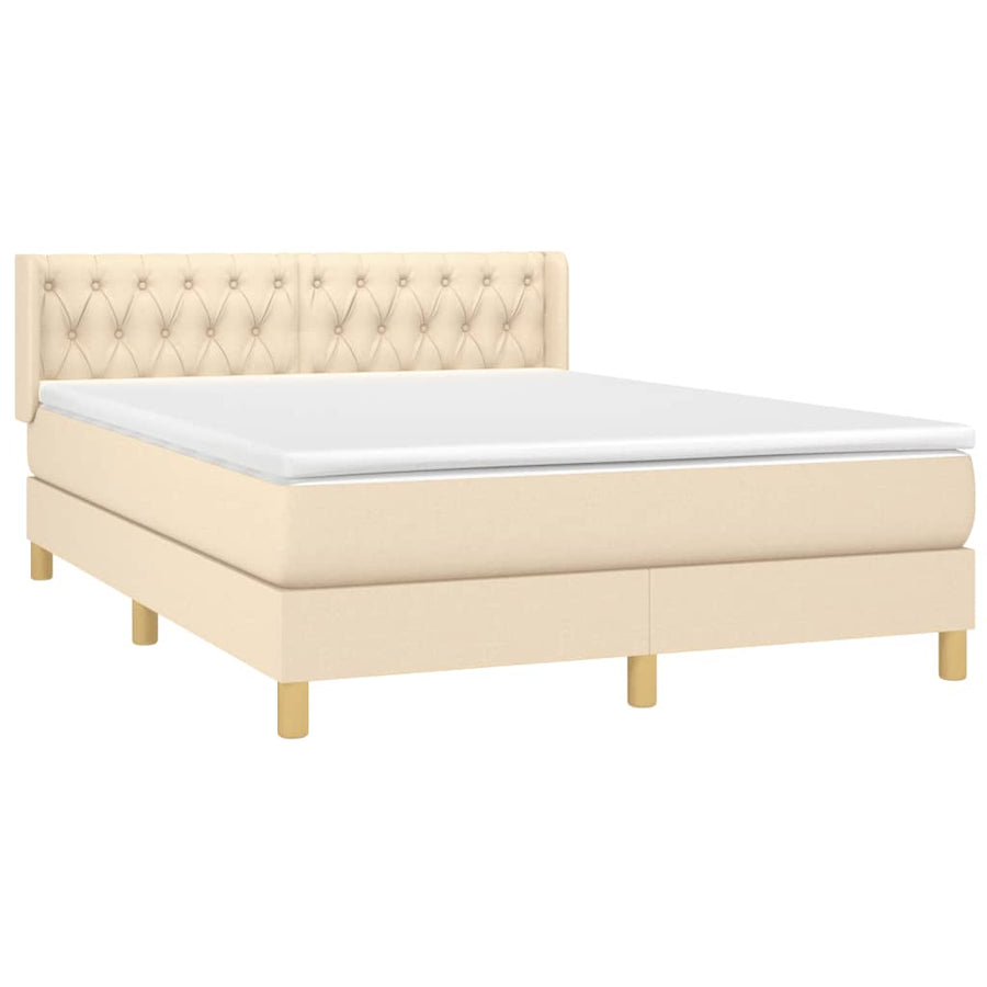 Boxspring met matras stof crèmekleurig 140x200 cm 140 x 200 cm Crème