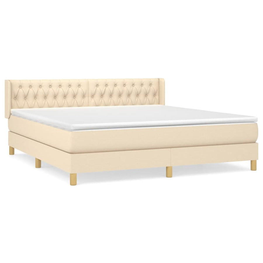 Boxspring Met Matras Stof Crèmekleurig 180X200 Cm 180 x 200 cm Getuft ontwerp