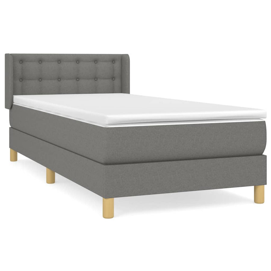 Boxspring Met Matras Stof Donkergrijs 90 x 200 cm Knopen