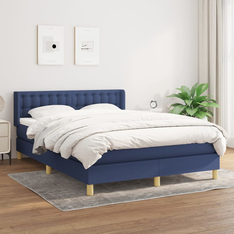 Boxspring Met Matras Stof Blauw 140 x 200 cm Knopen