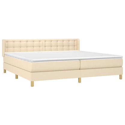 Boxspring Met Matras Stof Crèmekleurig 180X200 Cm 180 x 200 cm Knopen