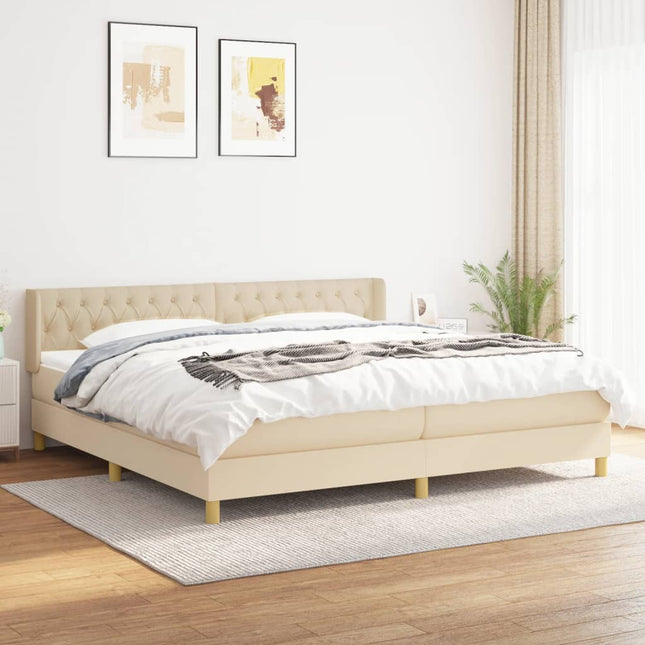 Boxspring met matras stof crèmekleurig 200x200 cm 200 x 200 cm Crème