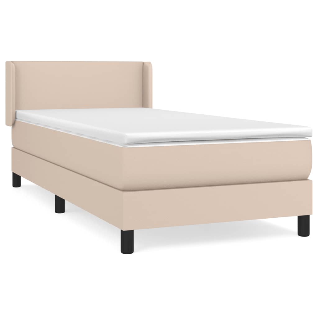 Boxspring Met Matras Kunstleer Cappuccinokleurig 90X190 Cm 90 x 190 cm Effen ontwerp
