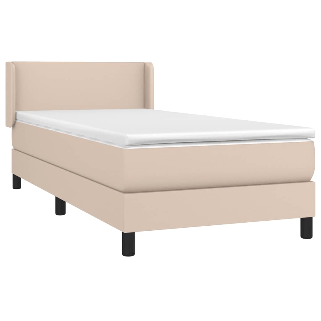 Boxspring Met Matras Kunstleer Cappuccinokleurig 90X190 Cm 90 x 190 cm Effen ontwerp