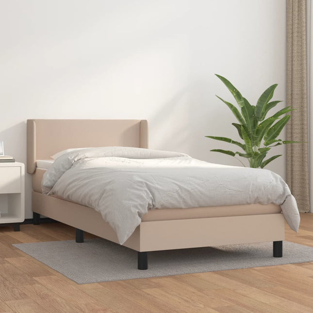 Boxspring Met Matras Kunstleer Cappuccinokleurig 90X190 Cm 90 x 190 cm Effen ontwerp