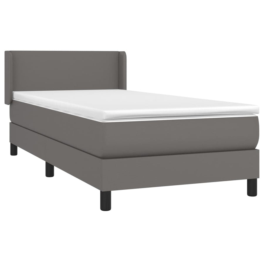 Boxspring Met Matras Kunstleer Grijs 90 x 200 cm Effen ontwerp