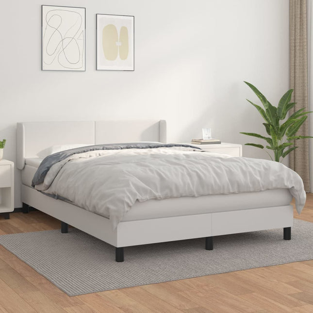 Boxspring Met Matras Kunstleer 140 x 190 cm Wit Effen ontwerp