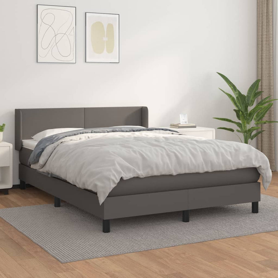 Boxspring Met Matras Kunstleer Grijs 140 x 200 cm Effen ontwerp