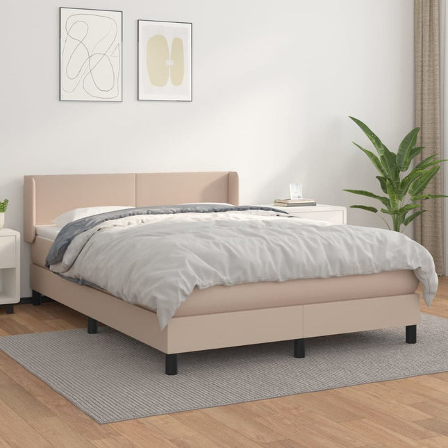 Boxspring met matras kunstleer cappuccinokleurig 140x200 cm 140 x 200 cm Effen ontwerp