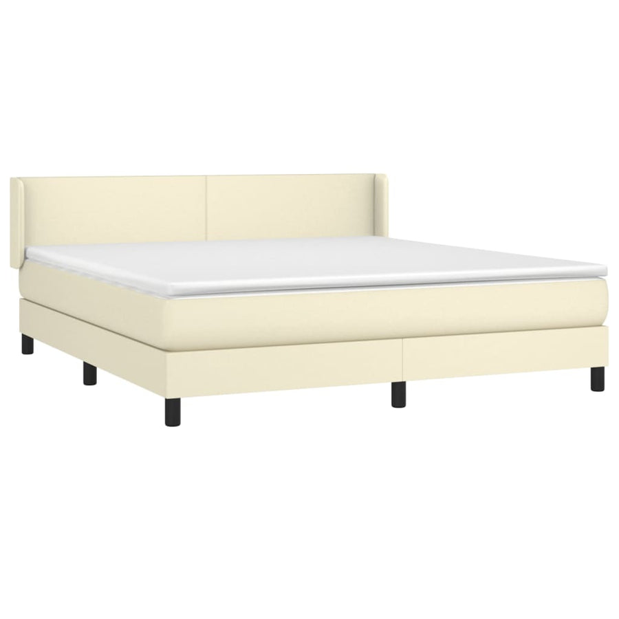 Boxspring Met Matras Kunstleer Crèmekleurig 160X200 Cm 160 x 200 cm