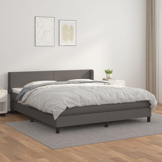 Boxspring Met Matras Kunstleer Grijs 160 x 200 cm Effen ontwerp