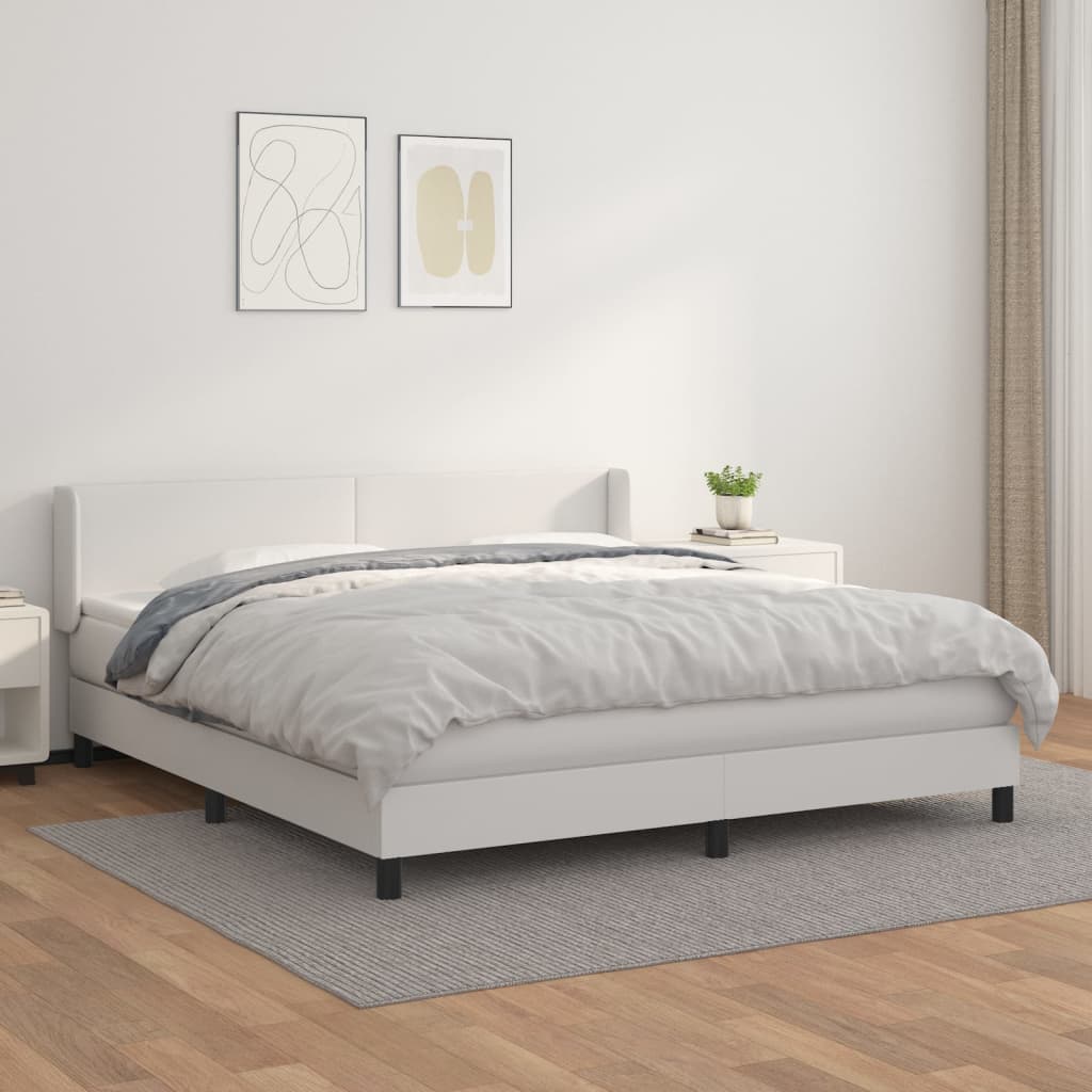 Boxspring Met Matras Kunstleer Wit 180 x 200 cm Effen ontwerp