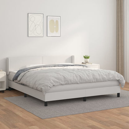Boxspring Met Matras Kunstleer Wit 180 x 200 cm Effen ontwerp