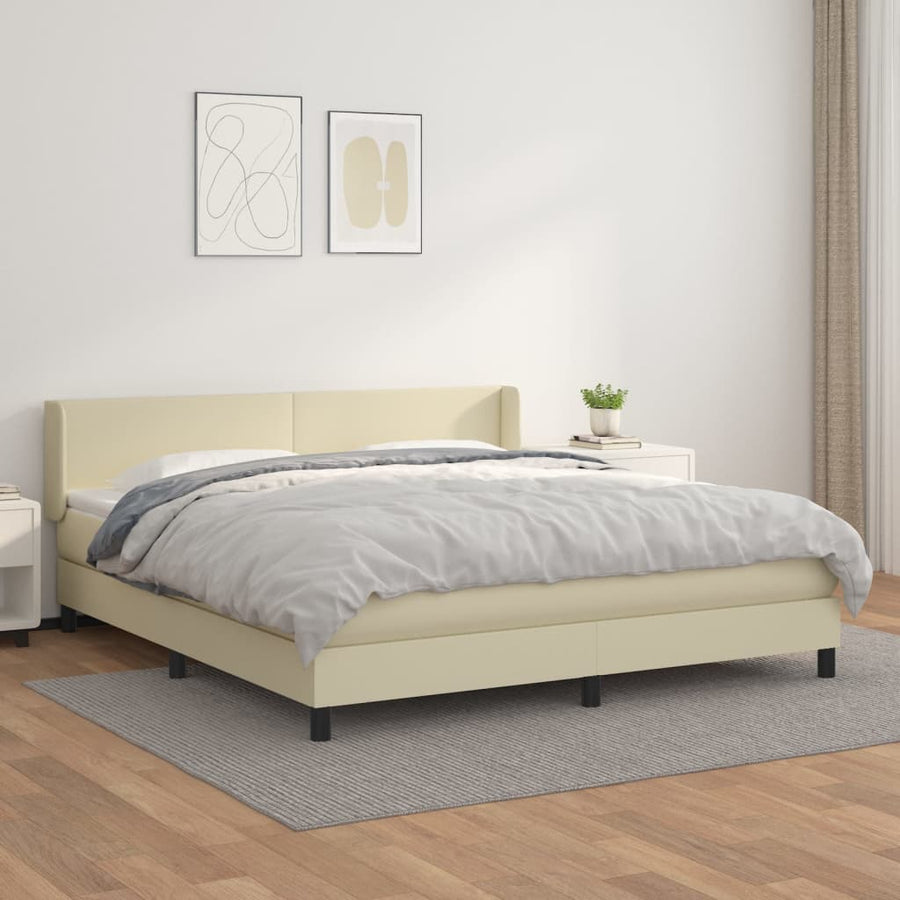 Boxspring Met Matras Kunstleer Crèmekleurig 180X200 Cm 180 x 200 cm