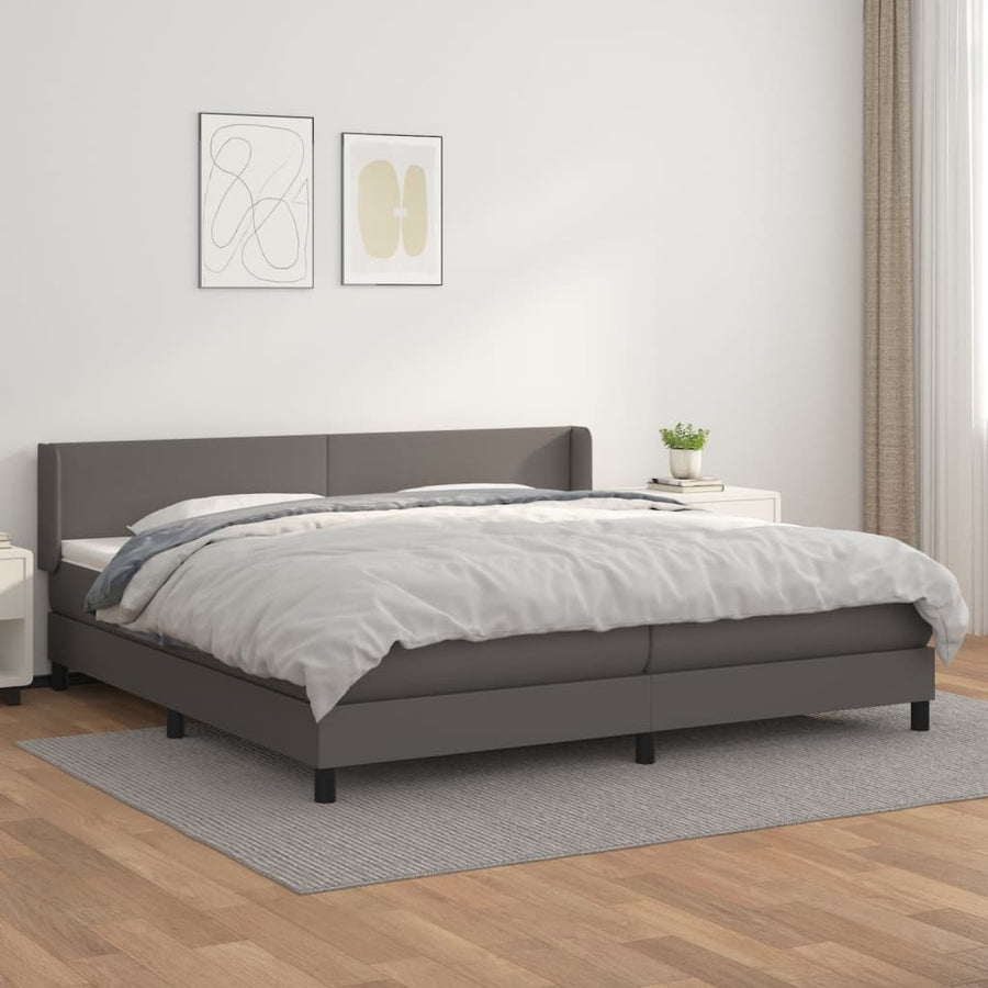 Boxspring Met Matras Kunstleer Grijs 200 x 200 cm Effen ontwerp