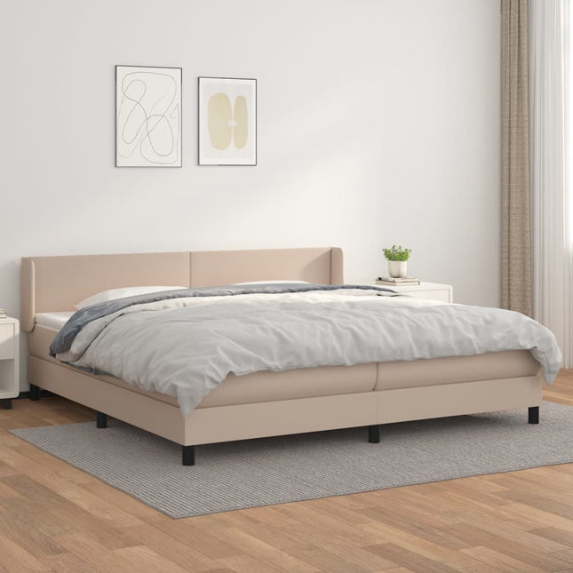 Boxspring met matras kunstleer cappuccinokleurig 200x200 cm 200 x 200 cm Effen ontwerp