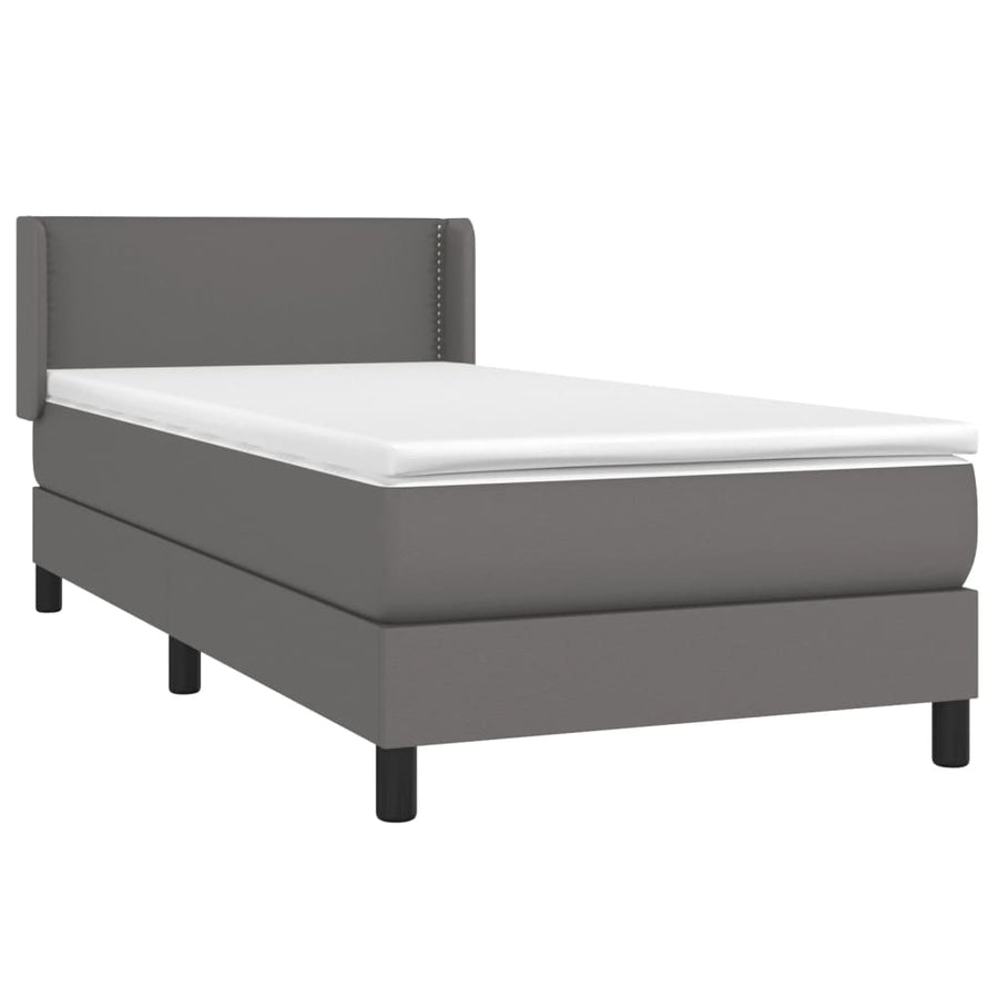 Boxspring Met Matras Kunstleer Grijs 80 x 200 cm Effen met spijkers
