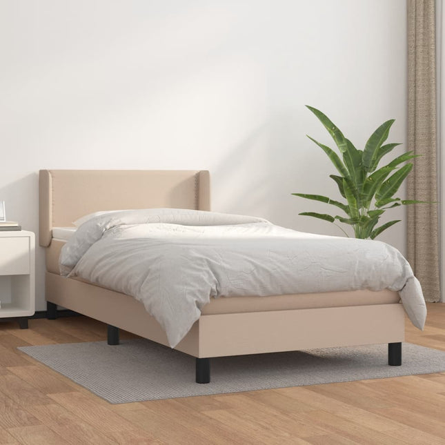 Boxspring met matras kunstleer cappuccinokleurig 80x200 cm 80 x 200 cm Effen met spijkers