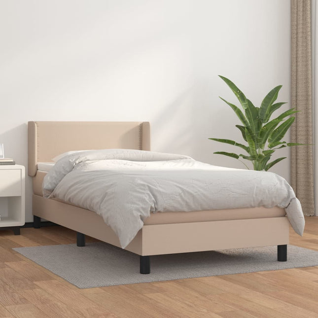 Boxspring Met Matras Kunstleer Cappuccinokleurig 90X190 Cm 90 x 190 cm Effen met spijkers