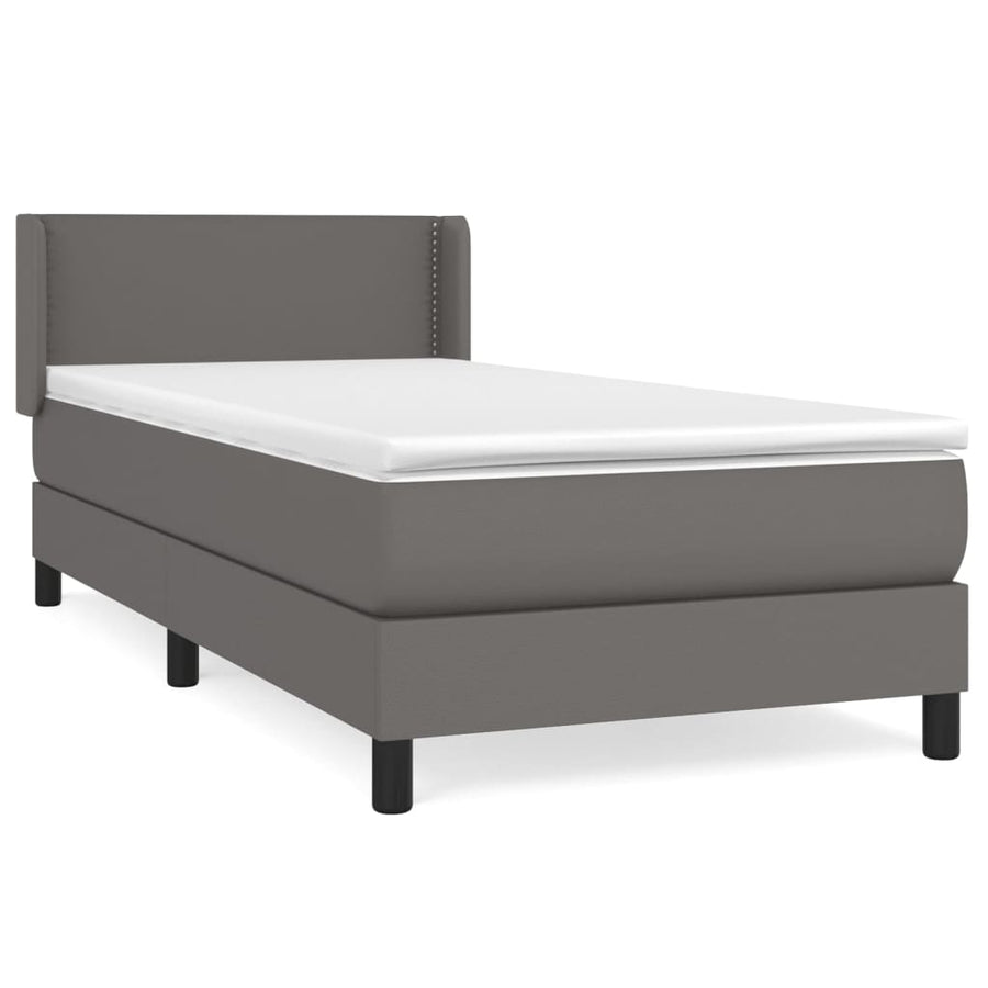 Boxspring Met Matras Kunstleer Grijs 100 x 200 cm Effen met spijkers