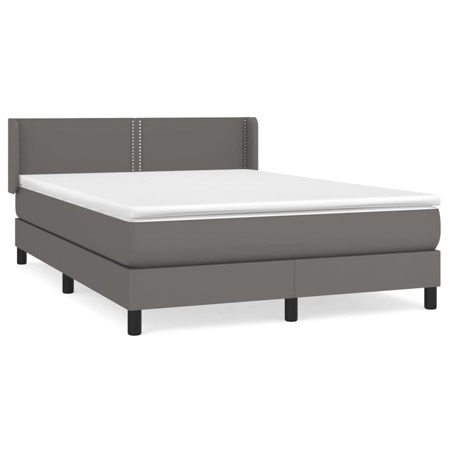 Boxspring Met Matras Kunstleer Grijs 140 x 190 cm Effen met spijkers
