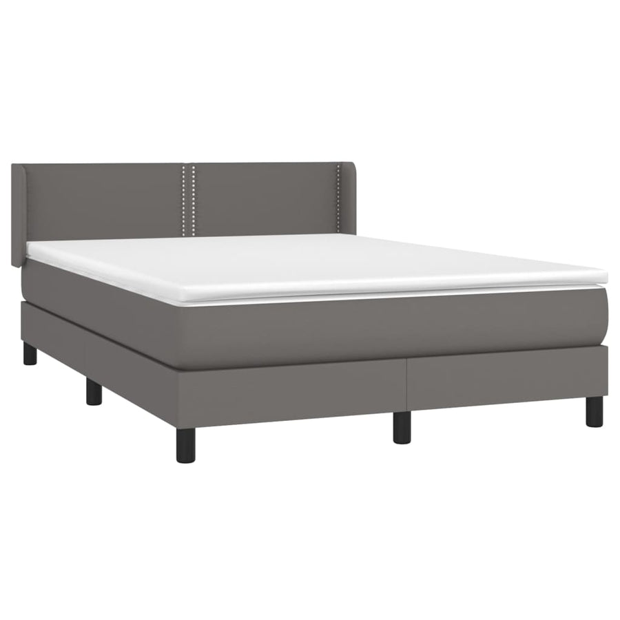 Boxspring Met Matras Kunstleer Grijs 140 x 200 cm Effen met spijkers