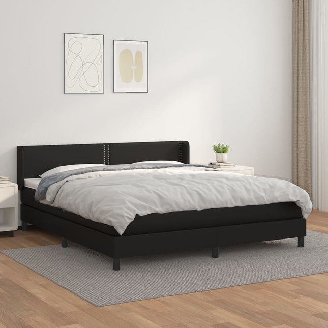 Boxspring Met Matras Kunstleer Zwart 160 x 200 cm Effen met spijkers