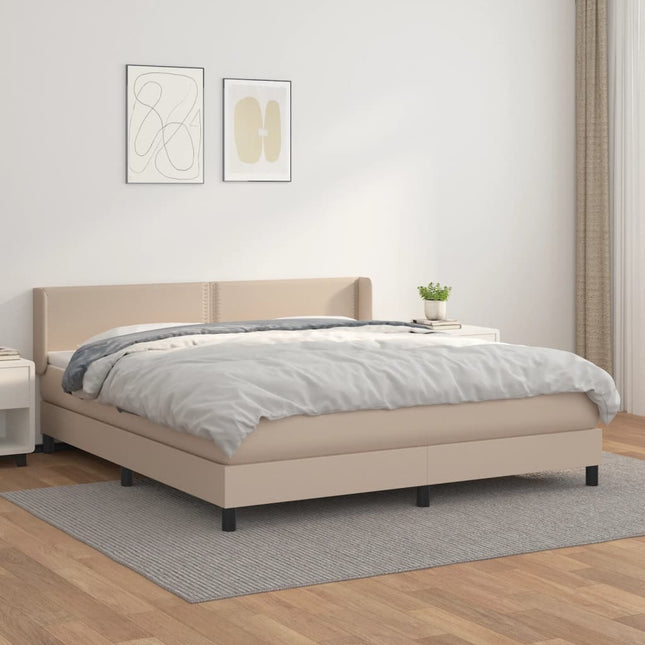 Boxspring Met Matras Kunstleer Kleurig Cappuccino 160 x 200 cm Effen met spijkers