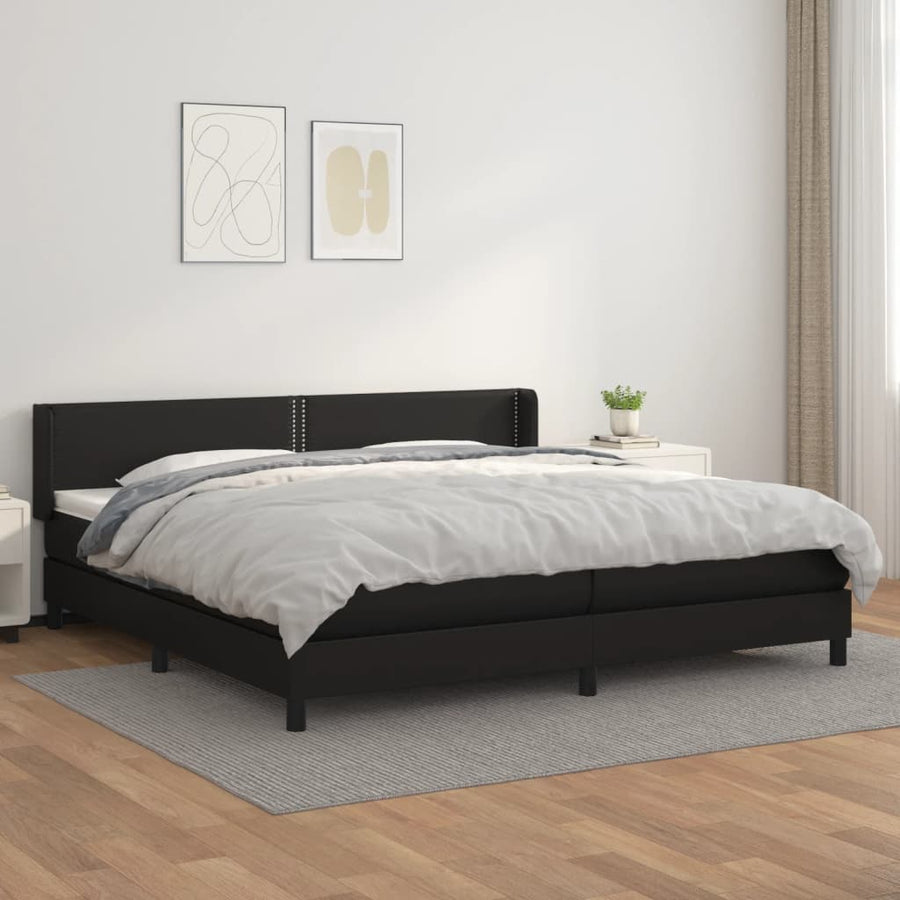 Boxspring Met Matras Kunstleer Zwart 200 x 200 cm Effen met spijkers