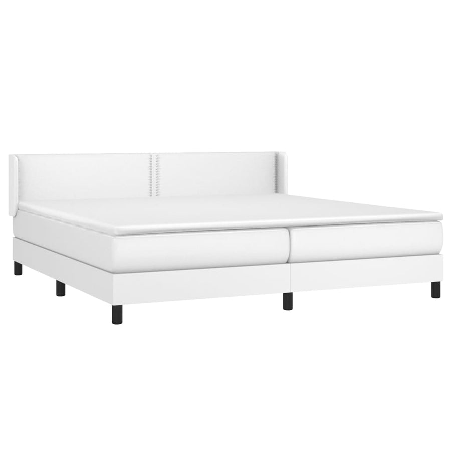 Boxspring Met Matras Kunstleer Wit 200 x 200 cm Effen met spijkers