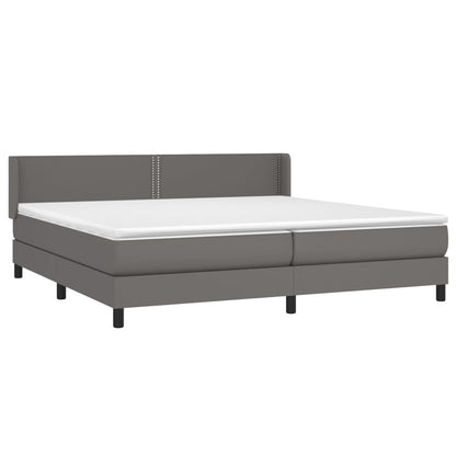 Boxspring Met Matras Kunstleer Grijs 200 x 200 cm Effen met spijkers