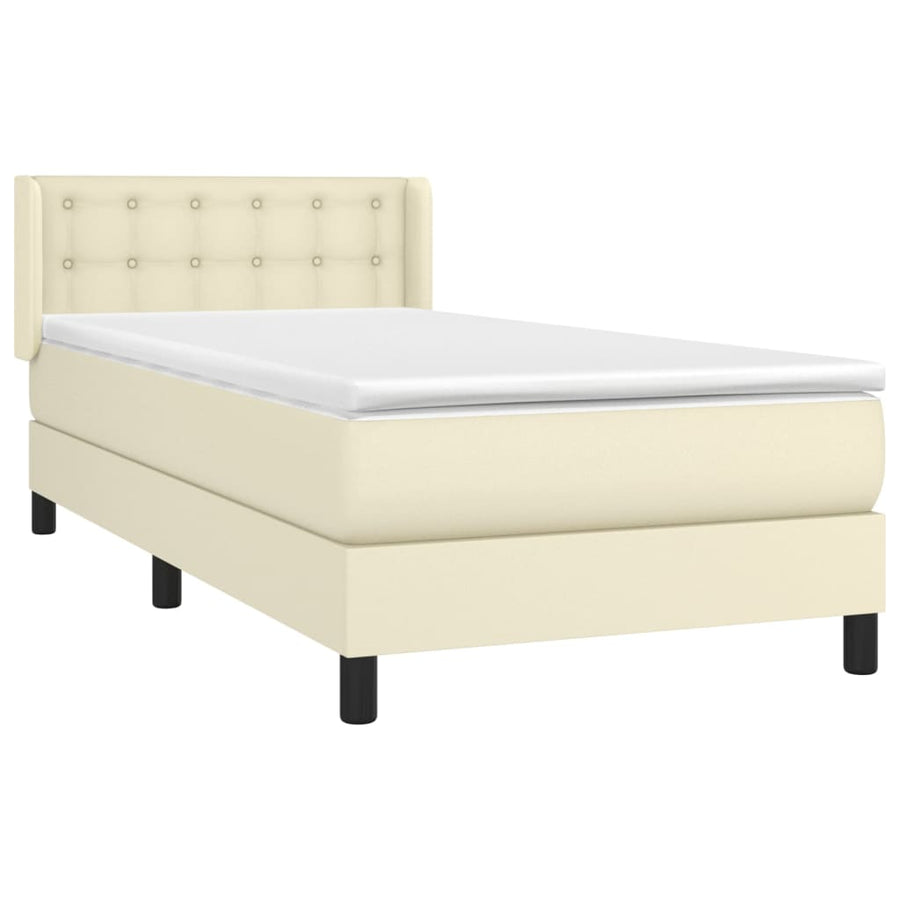 Boxspring Met Matras Kunstleer Crèmekleurig 90X190 Cm 90 x 190 cm