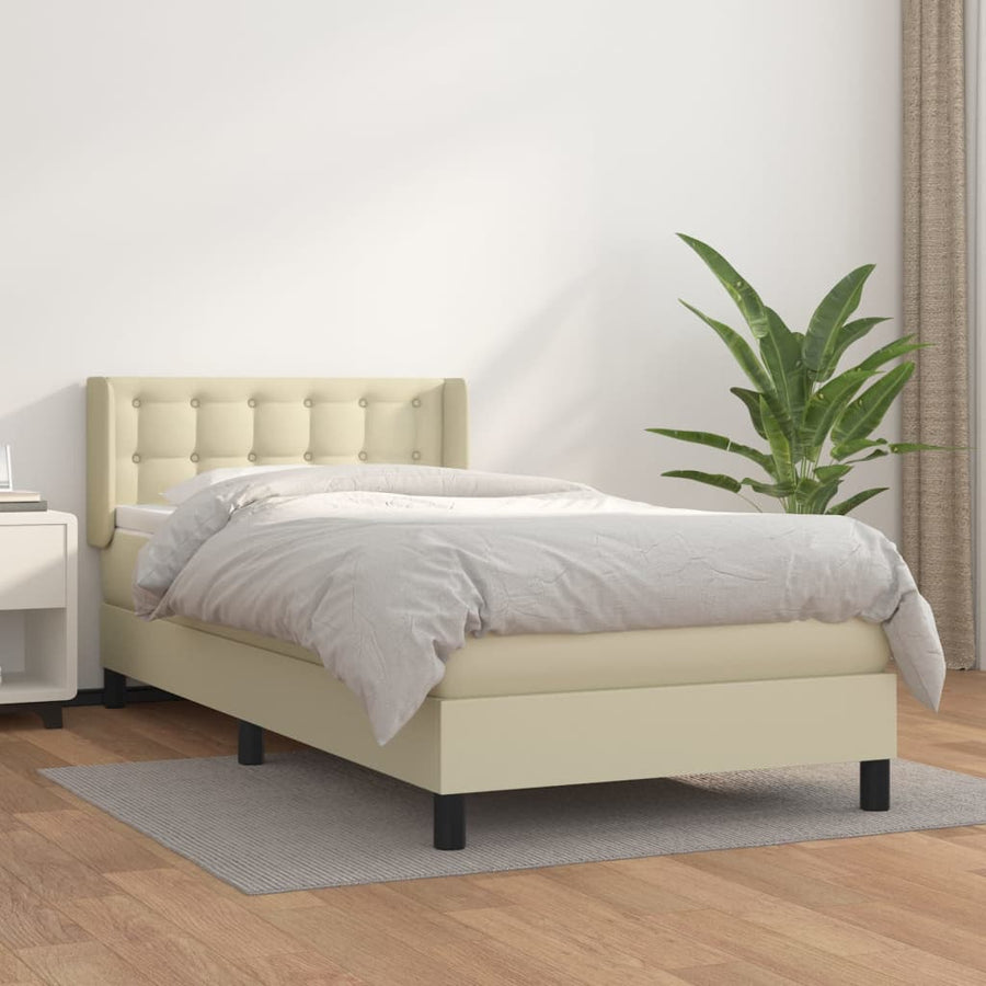 Boxspring Met Matras Kunstleer Crèmekleurig 90X190 Cm 90 x 190 cm