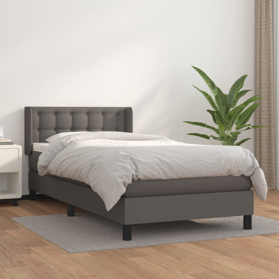 Boxspring Met Matras Kunstleer Grijs 90 x 190 cm Knopen