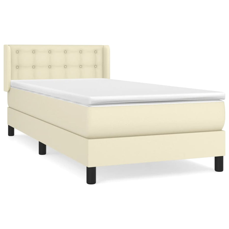 Boxspring Met Matras Kunstleer Kleurig Crème 90 x 200 cm Knopen