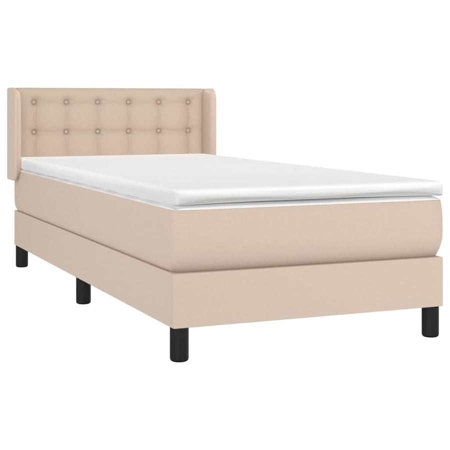Boxspring Met Matras Kunstleer Kleurig Cappuccino 90 x 200 cm Knopen