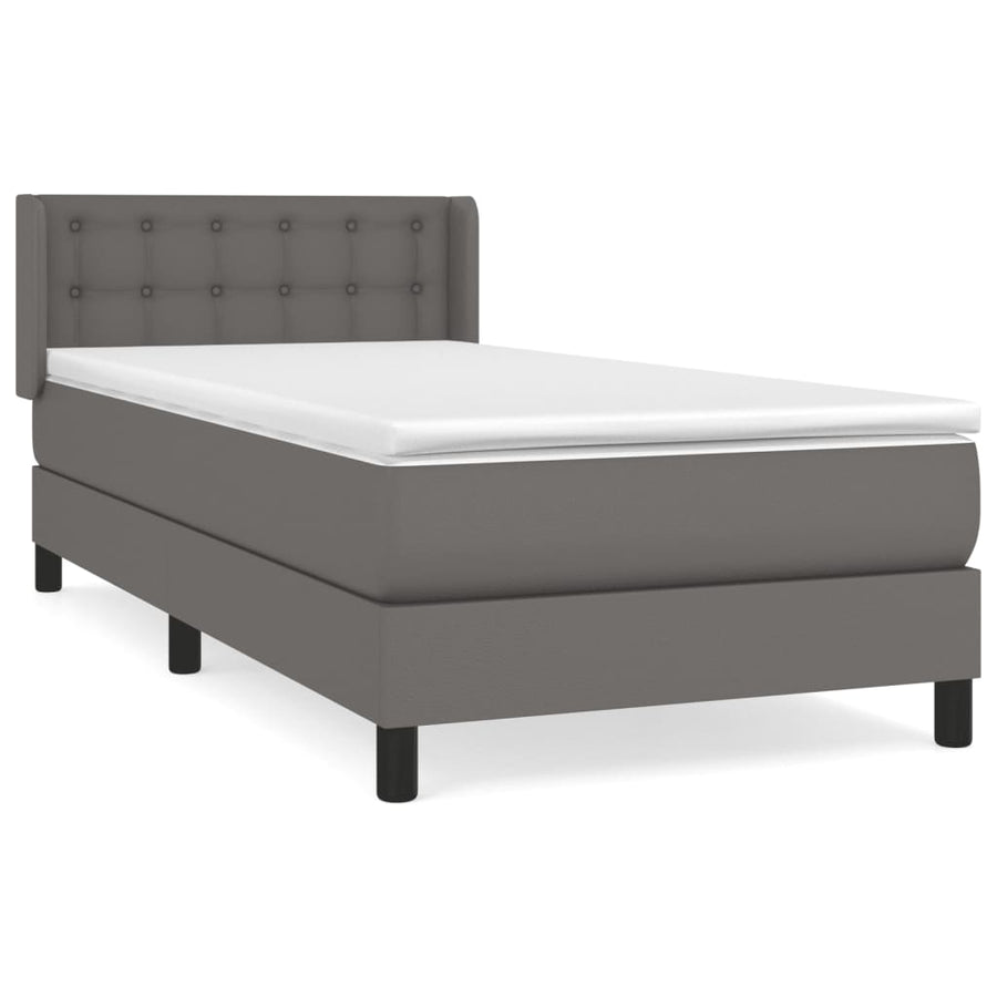 Boxspring Met Matras Kunstleer Grijs 100 x 200 cm Knopen