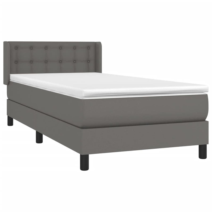 Boxspring Met Matras Kunstleer Grijs 100 x 200 cm Knopen