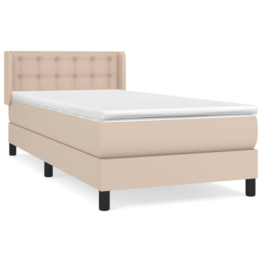 Boxspring met matras kunstleer cappuccinokleurig 100x200 cm 100 x 200 cm Knopen